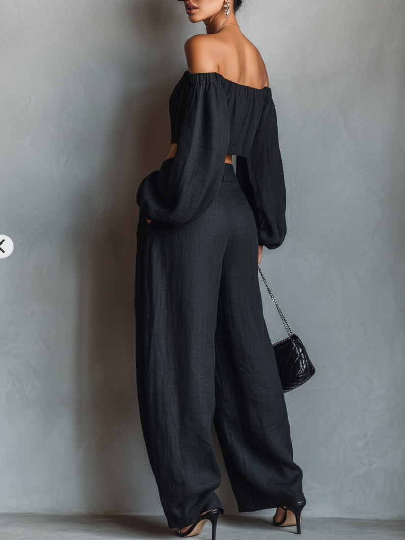 Tess | Conjunto de pantalón ancho con hombros al descubierto