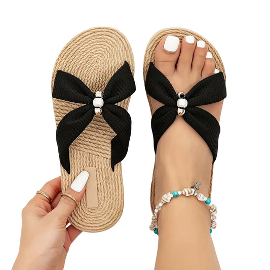 Ocean | Sandalias  Femeninas con Lazo y Perla Decorativa
