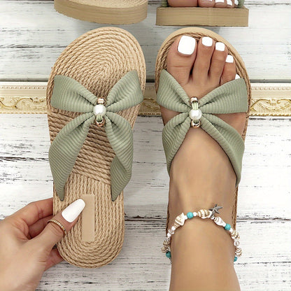 Ocean | Sandalias  Femeninas con Lazo y Perla Decorativa
