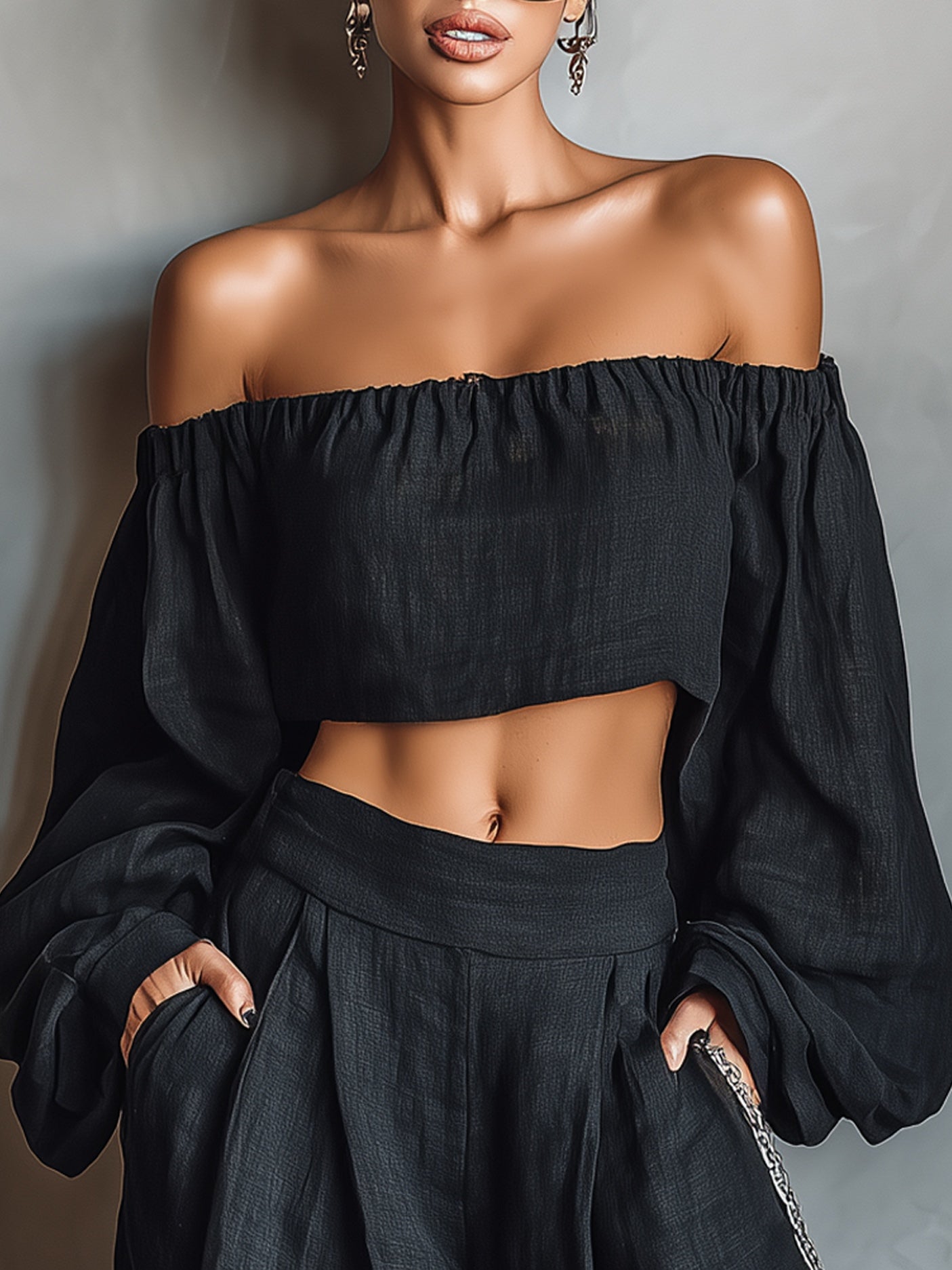 Tess | Conjunto de pantalón ancho con hombros al descubierto