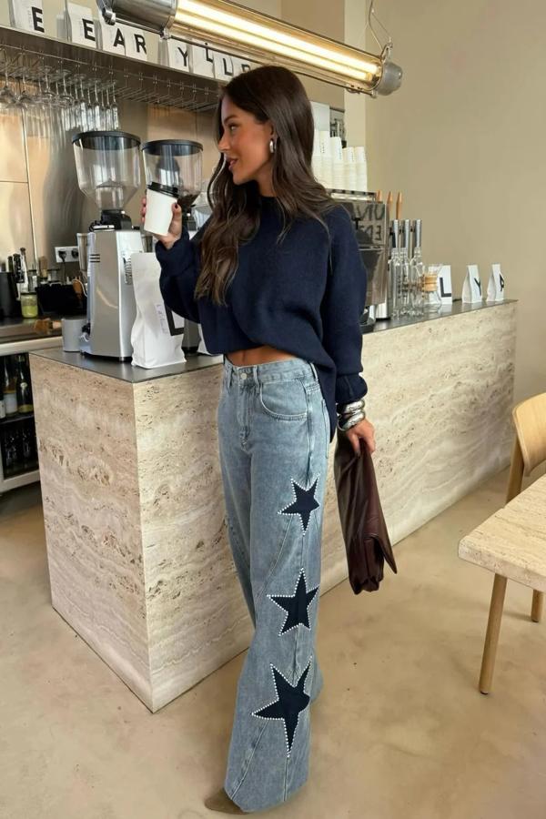 Eclip| Hermoso jean con estrellas estilo urbano